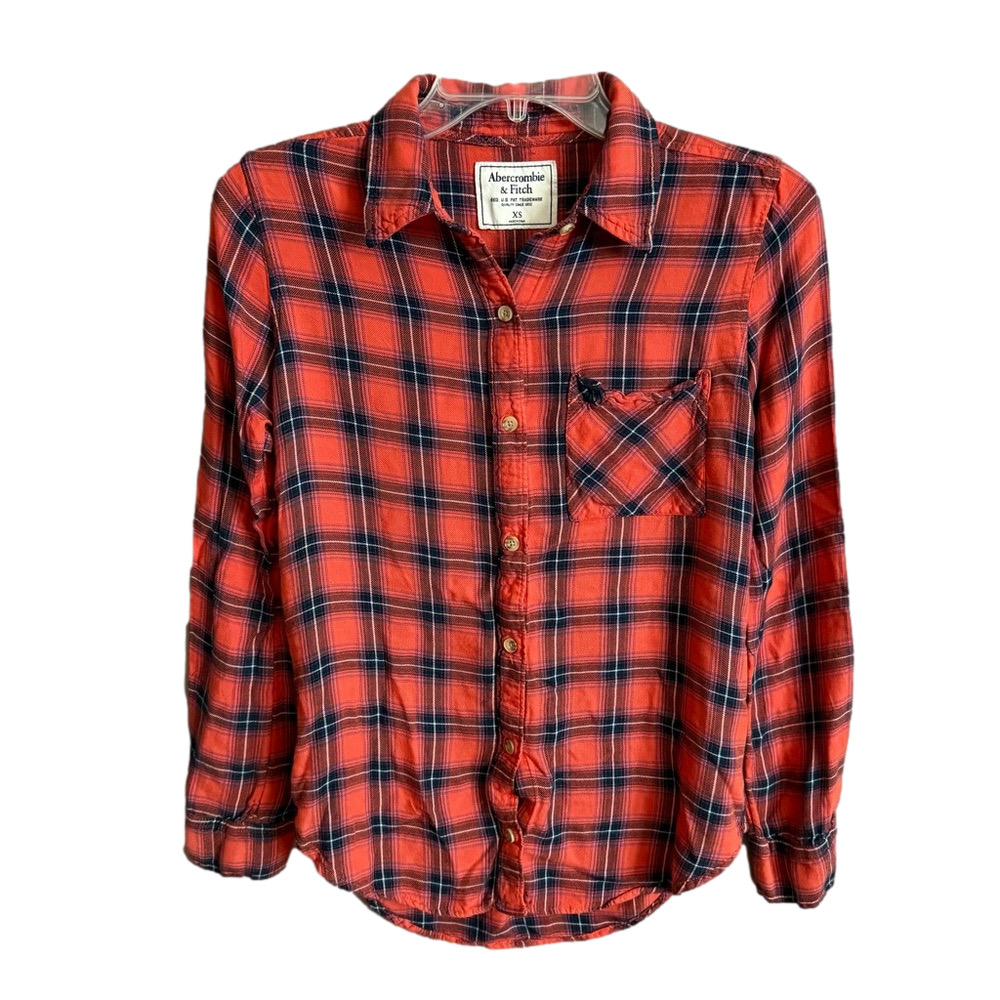 Abercrombie and Fitch Red Plaid Button Down Shirt Size XS